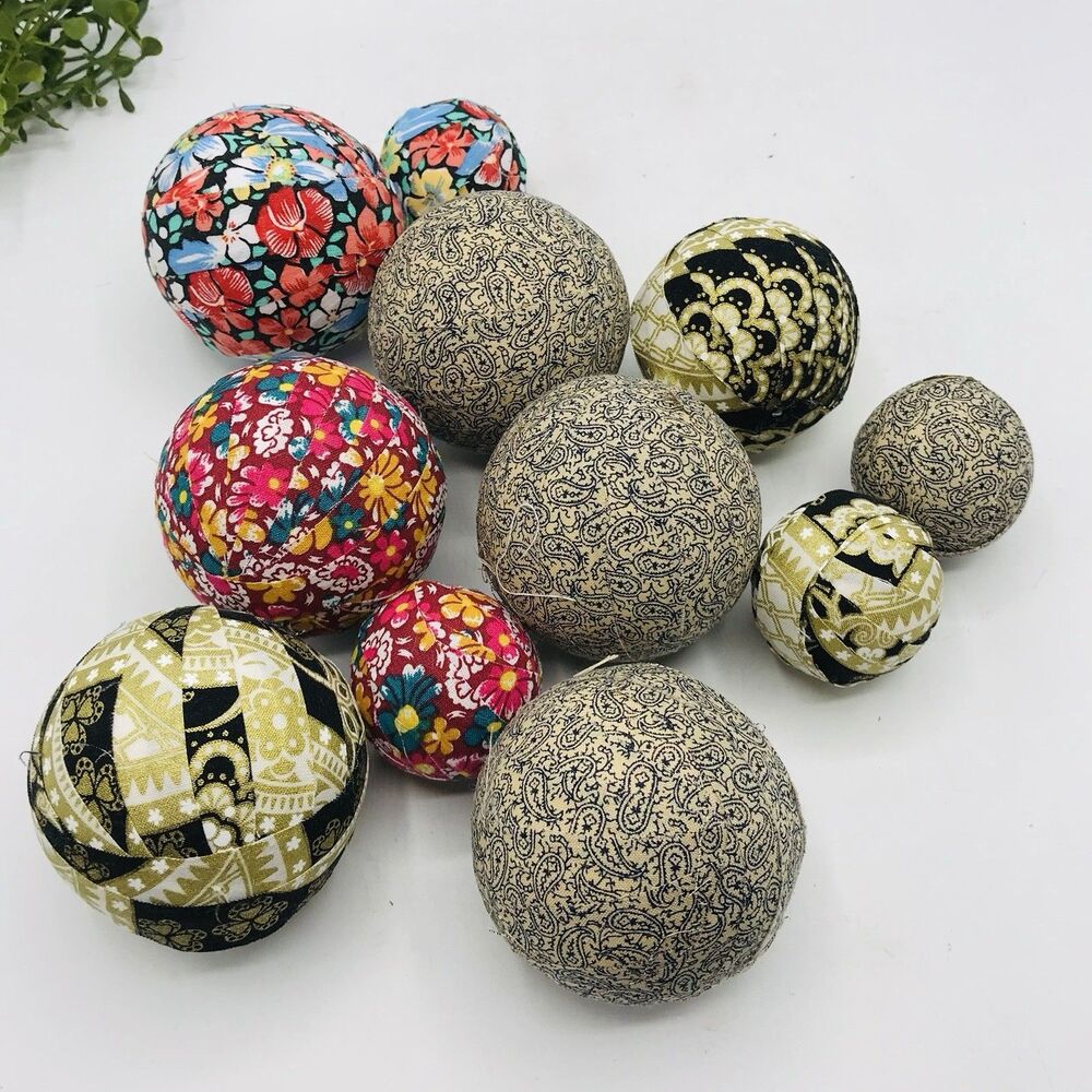 Lot of 10 Styrofoam Fabric Covered Balls Handmade Assorted Balls Only NO DISH